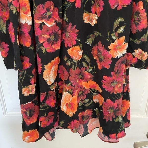 The Kooples Silk Black Pink Orange Floral Long Sleeve Button Formal Ruffle Dress - Picture 8 of 16
